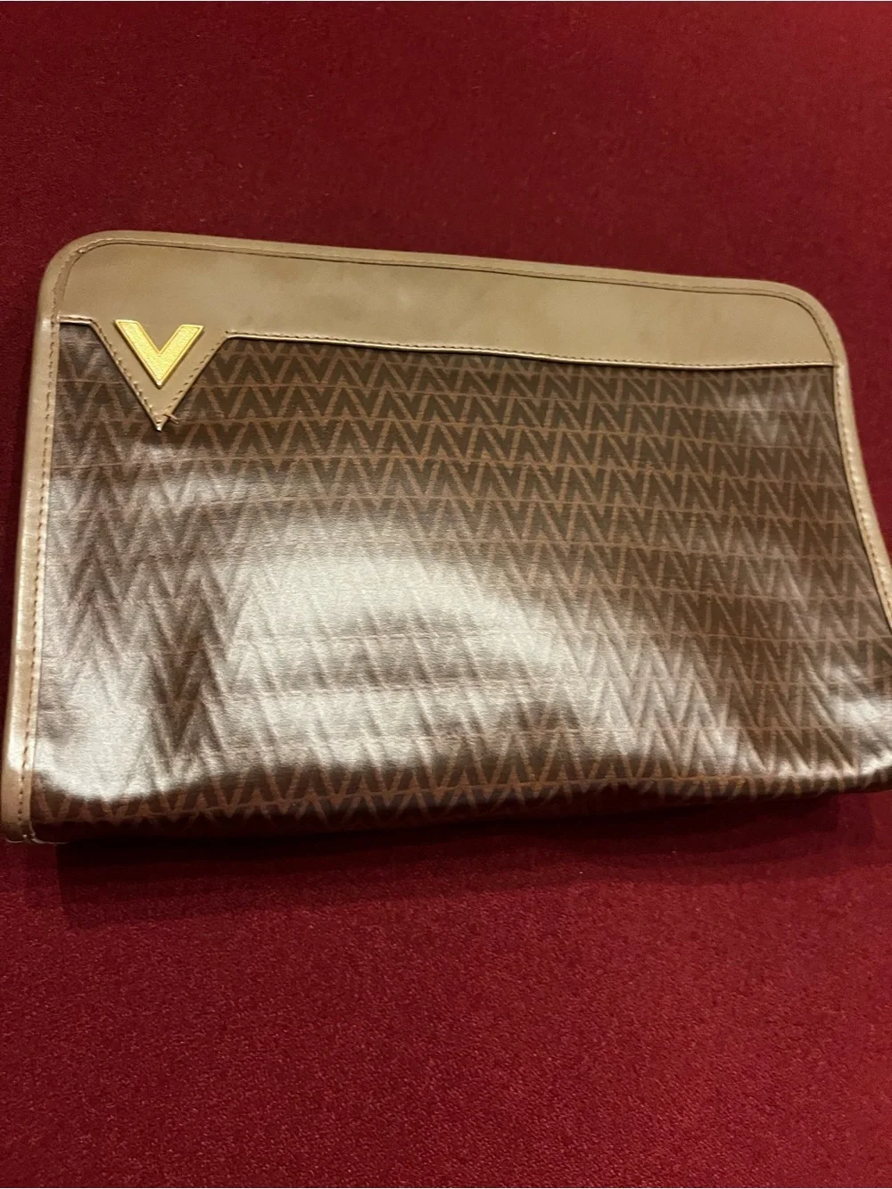 Vintage Mario Valentino Monogram Clutch or even as a Crossbody Bag Brown & Gold